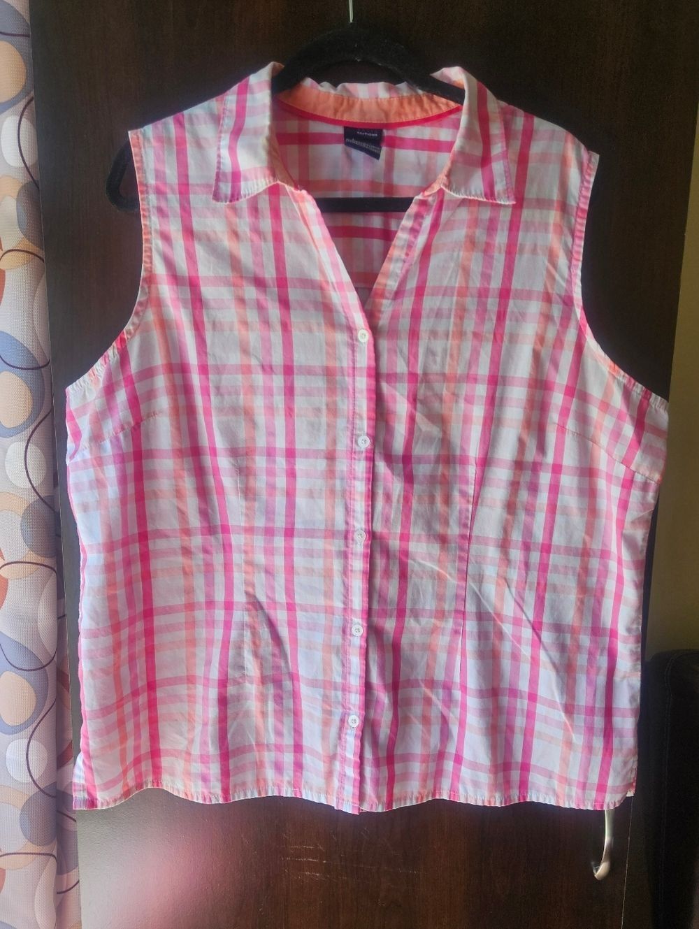 Basic Editions Sleeveless Pink Plaid Button-Up Blouse Size XL